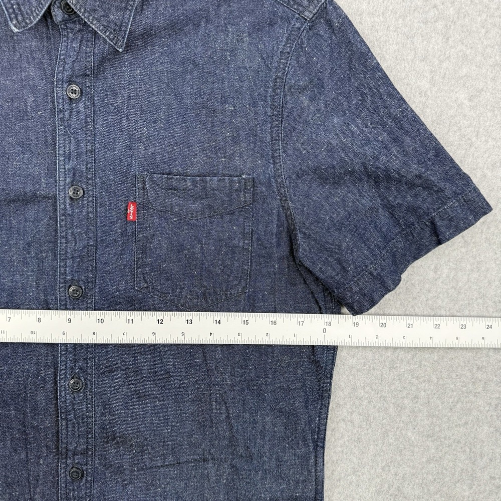 Levis Shirt Mens Small Blue Denim Hemp Blend Button Up Short Sleeve Casual - Picture 9 of 10